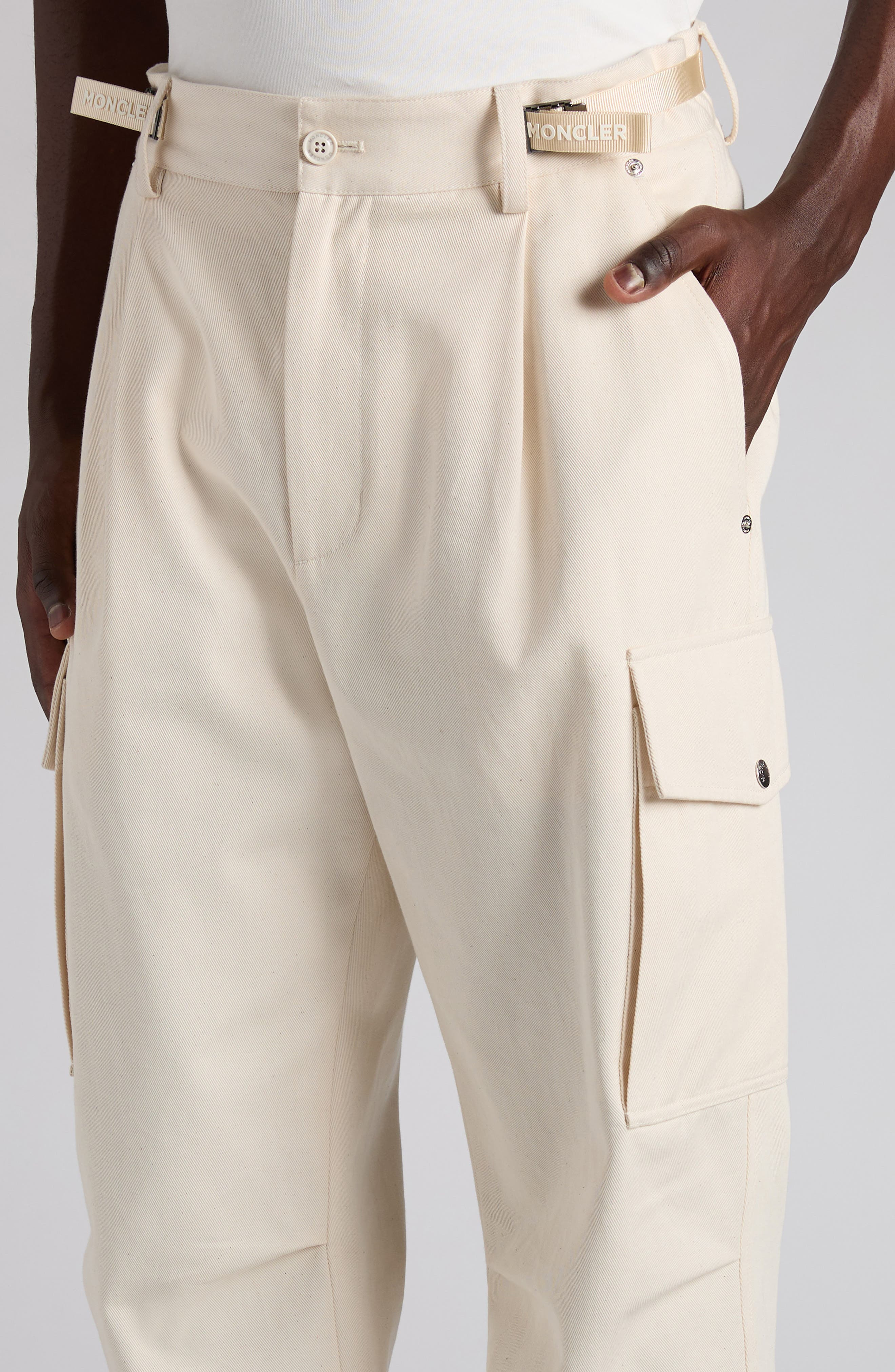 Moncler Pleated Cotton Stretch Twill Cargo Trousers in Baby Powder at Nordstrom - 5