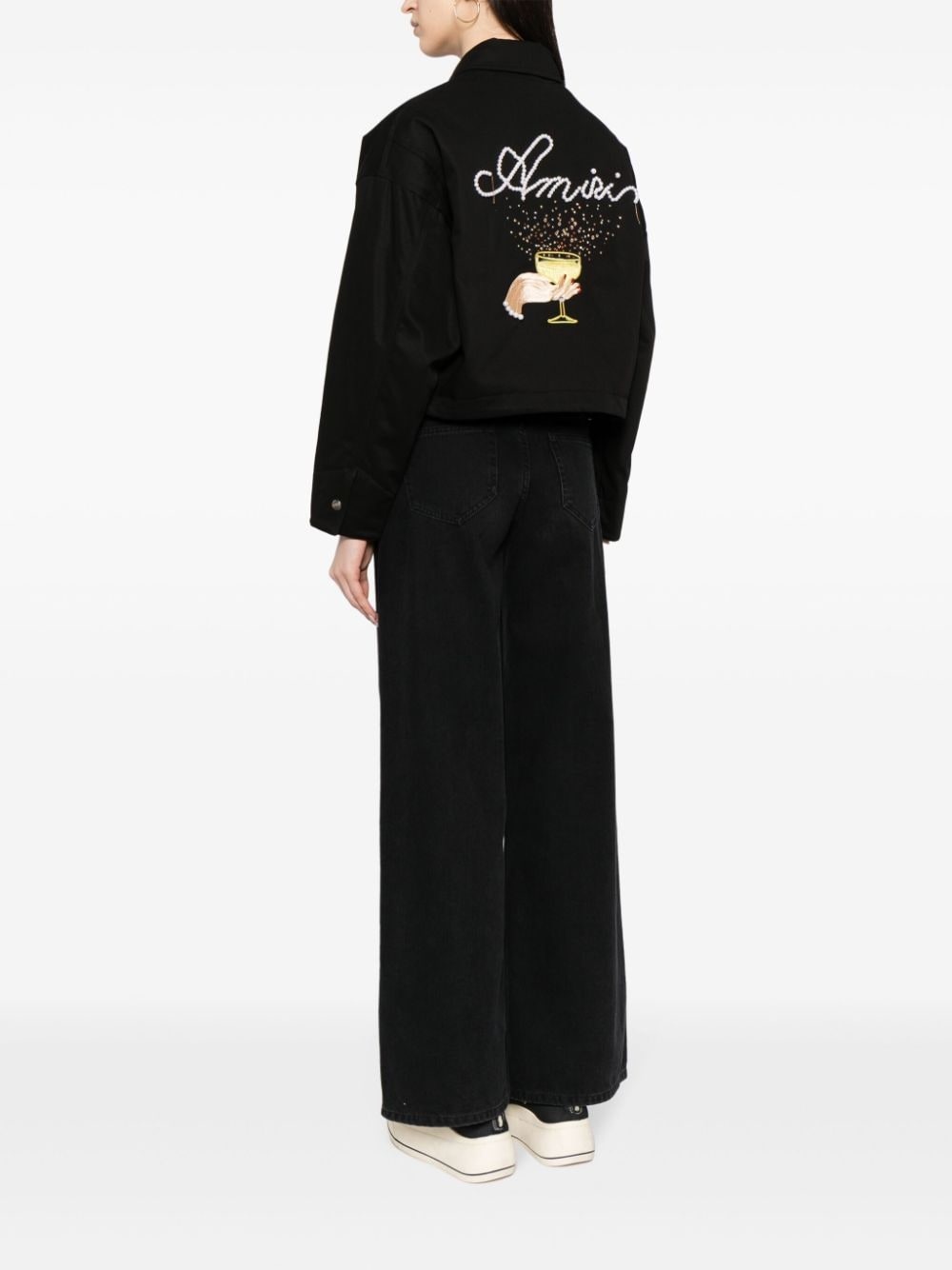 pearl embellishmet denim jacket - 2
