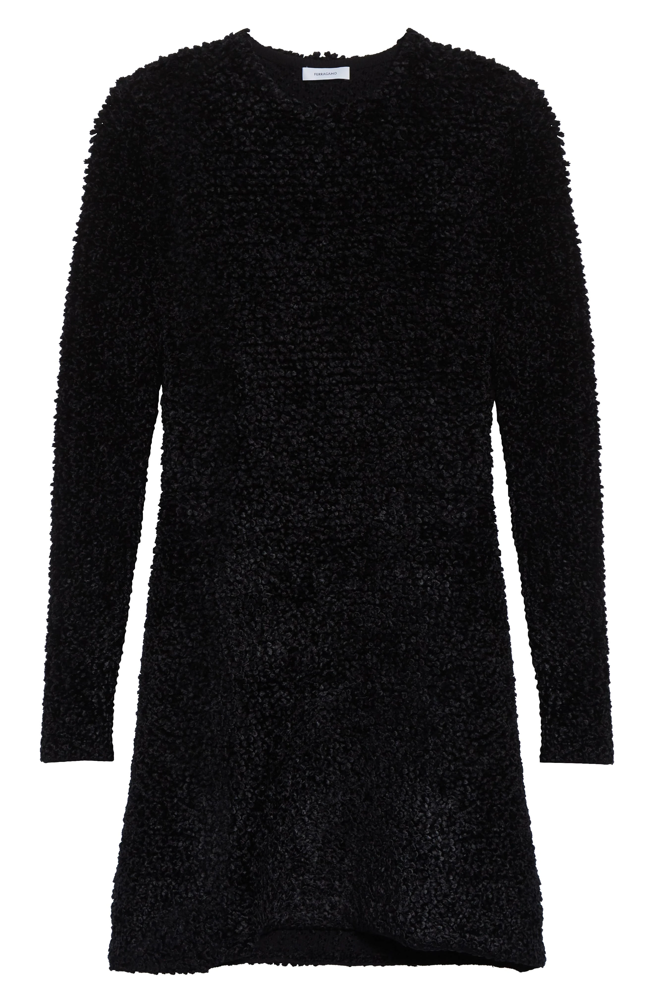 FERRAGAMO Long Sleeve Chenille Shift Dress in Nero at Nordstrom - 1