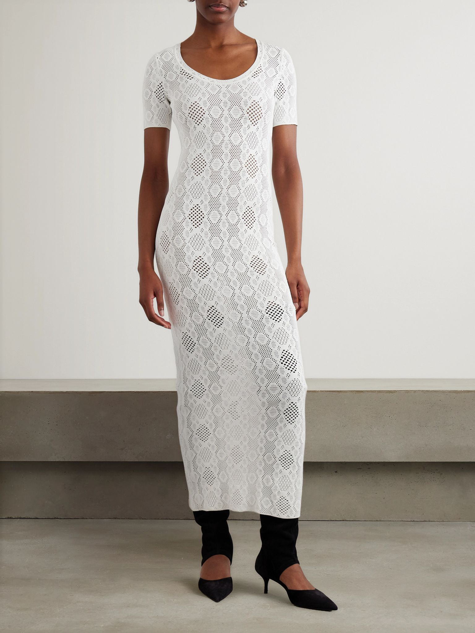 Open-knit midi dress White - 2