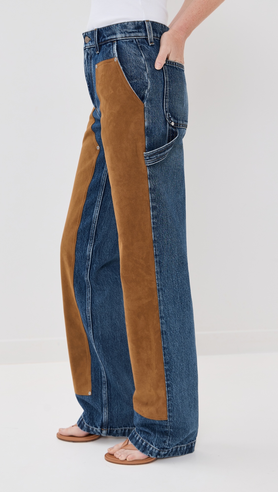 Denim Mixed Suede Jeans - 3