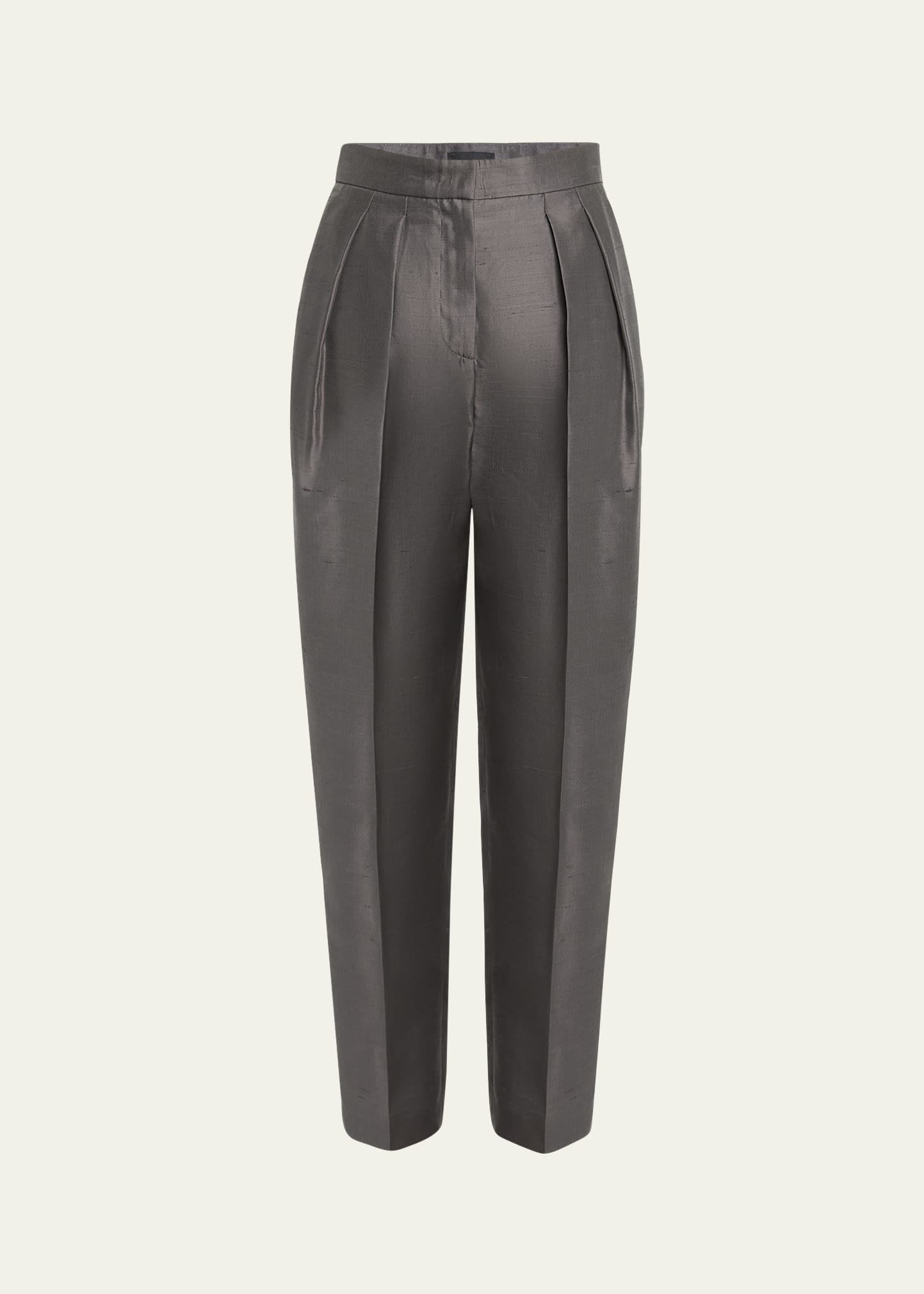 Shantung Silk Pleated Straight-Leg Trousers - 1
