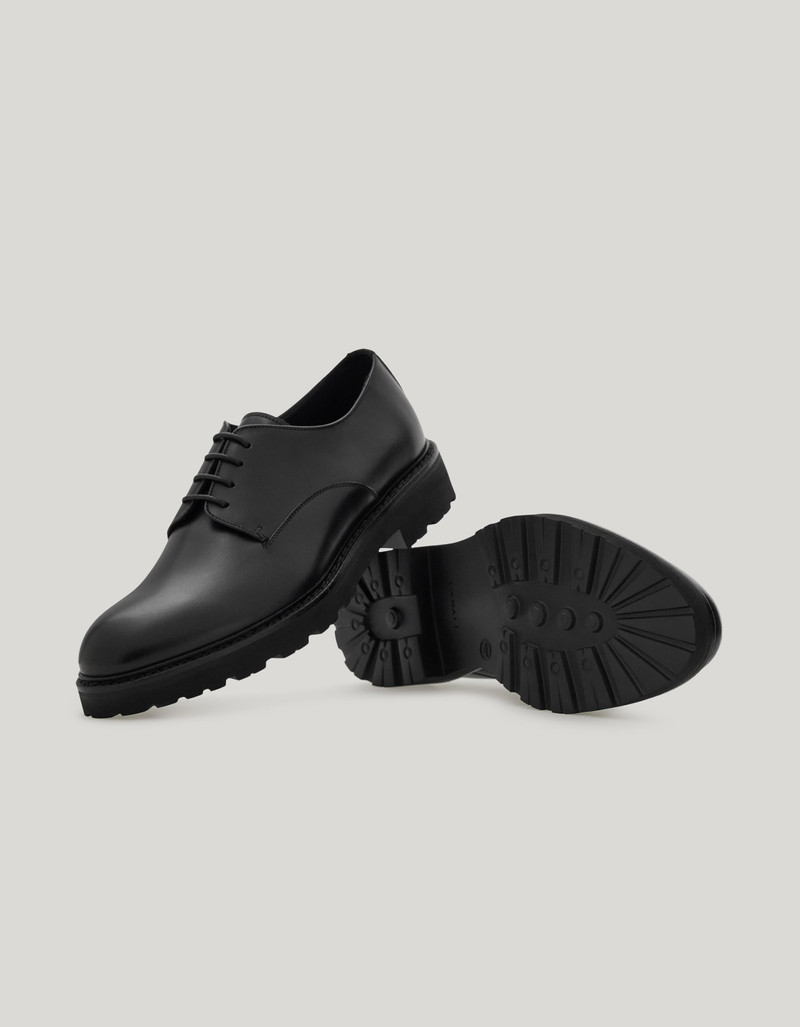 BLACK SMOOTH CALFSKIN DERBY SHOES WITH EVA SOLE 2