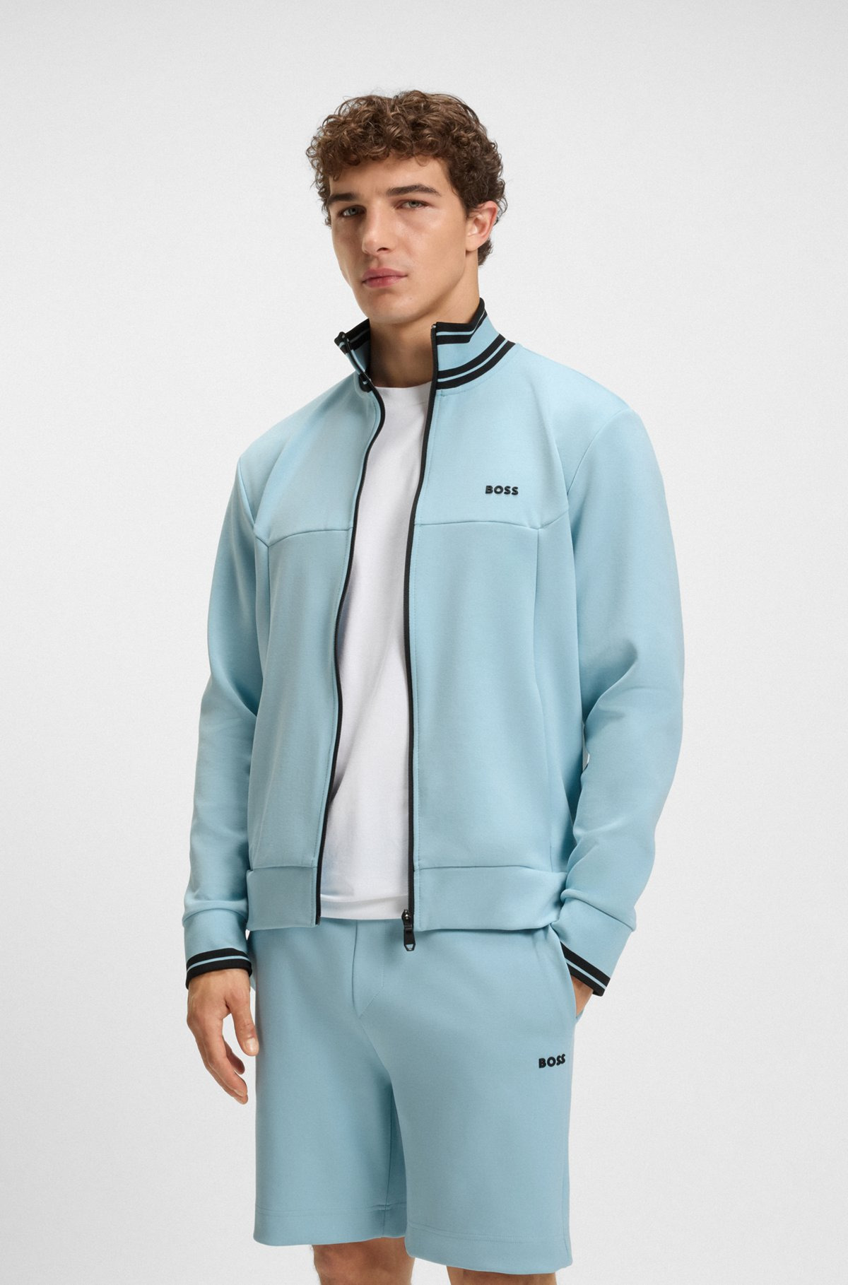 ZIP-UP SWEATSHIRT WITH STRIPED TRIMS - 2