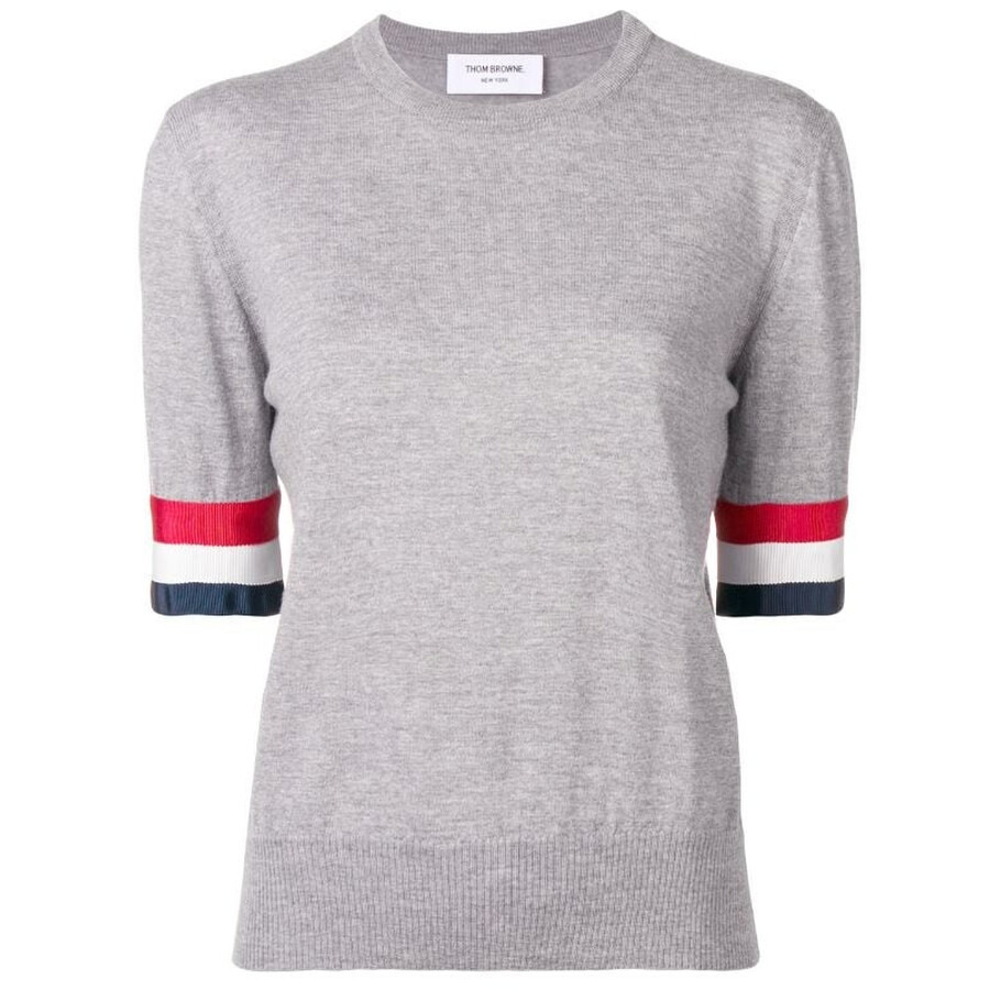 Thom Browne Ladies Light Grey Rwb Cuff Fine Merino Tee - 5