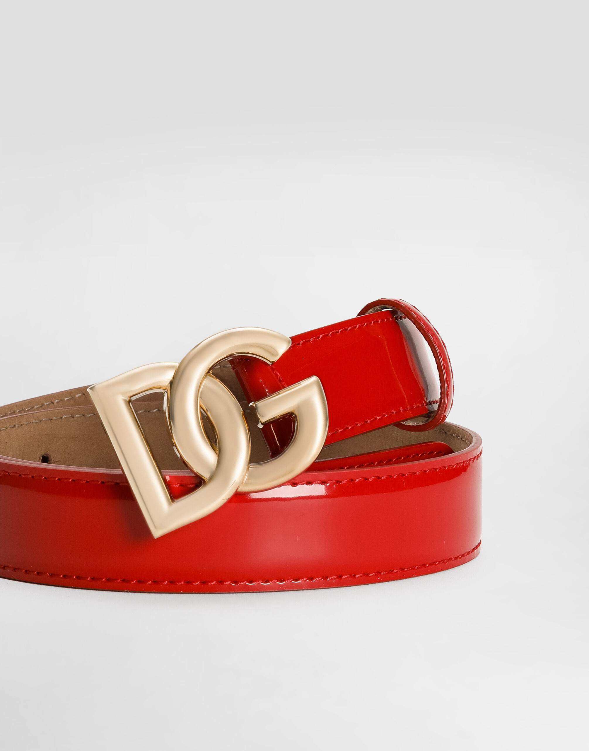 Polished calfskin belt with DG logo - 2