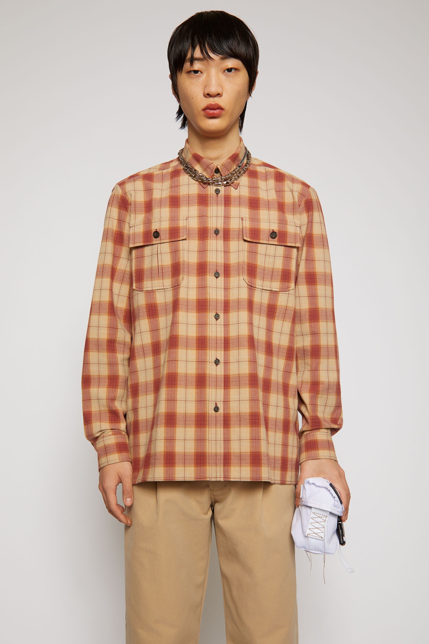 Checked flannel shirt beige/red - 2