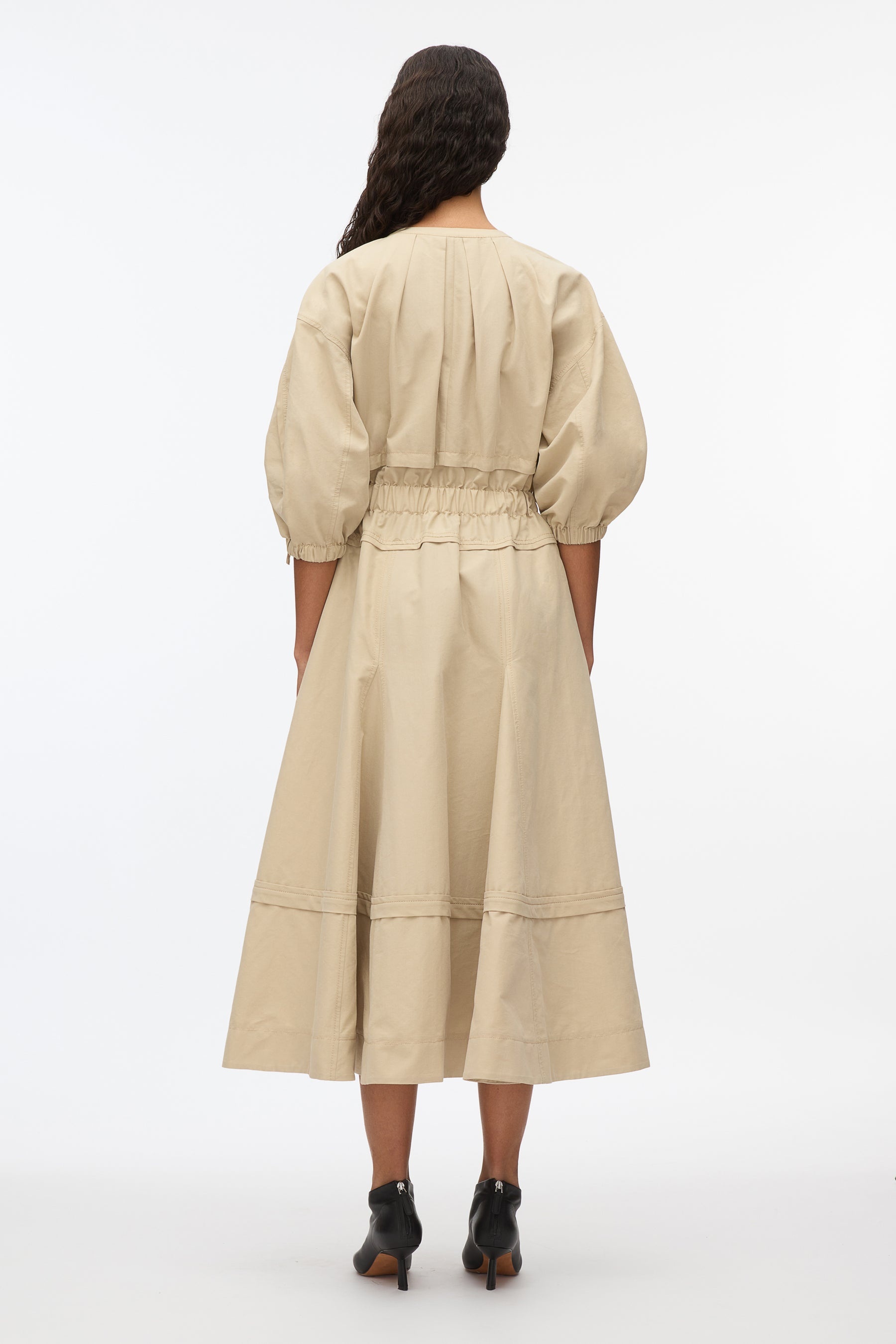 V-Neck Dress with Gathered Sleeves - 3