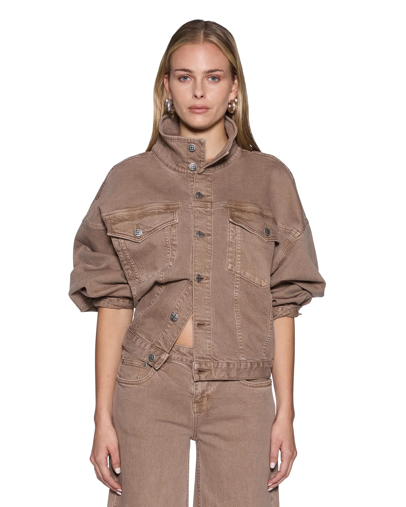 RELAX FUNNEL NECK TRUCKER JACKET STONE TAN - 1