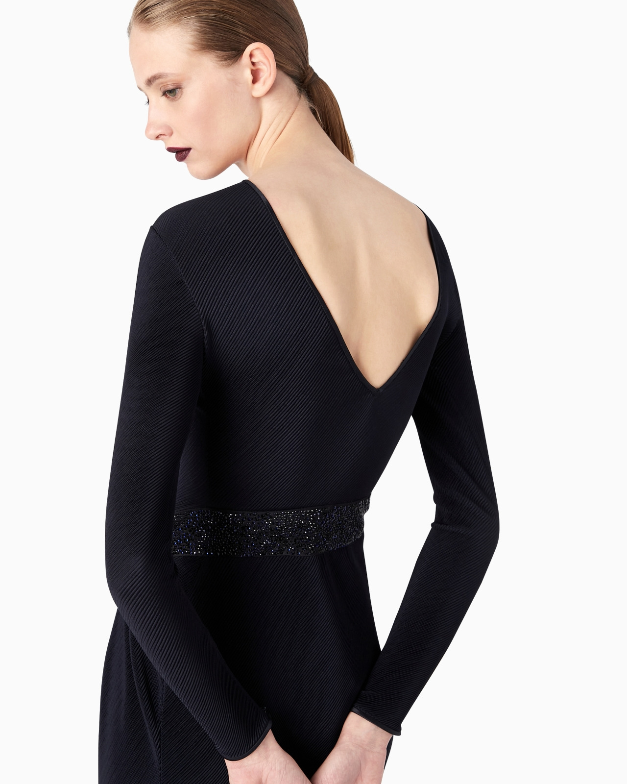 Long dress in pleated stretch jersey - 5