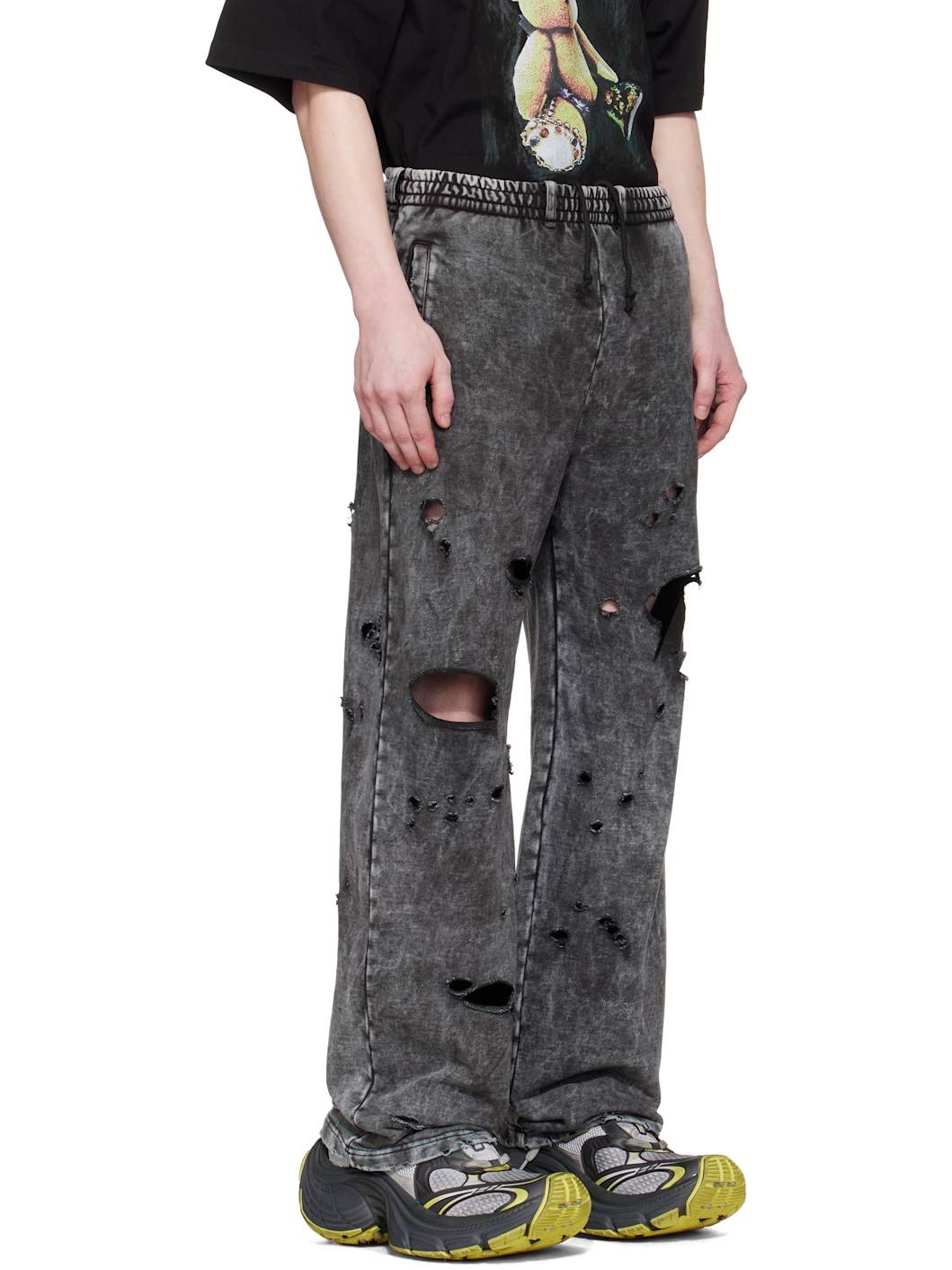 Black Destroyed Jersey Sweatpants - 2