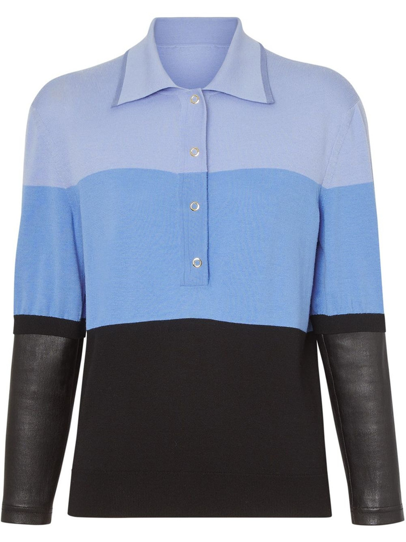 long-sleeve leather detail polo shirt - 1