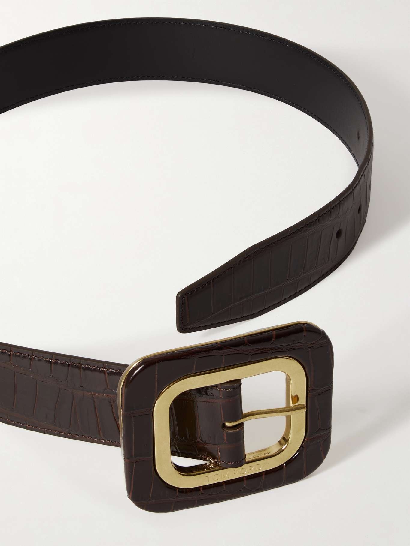 Frame croc-effect glossed-leather waist belt - 3