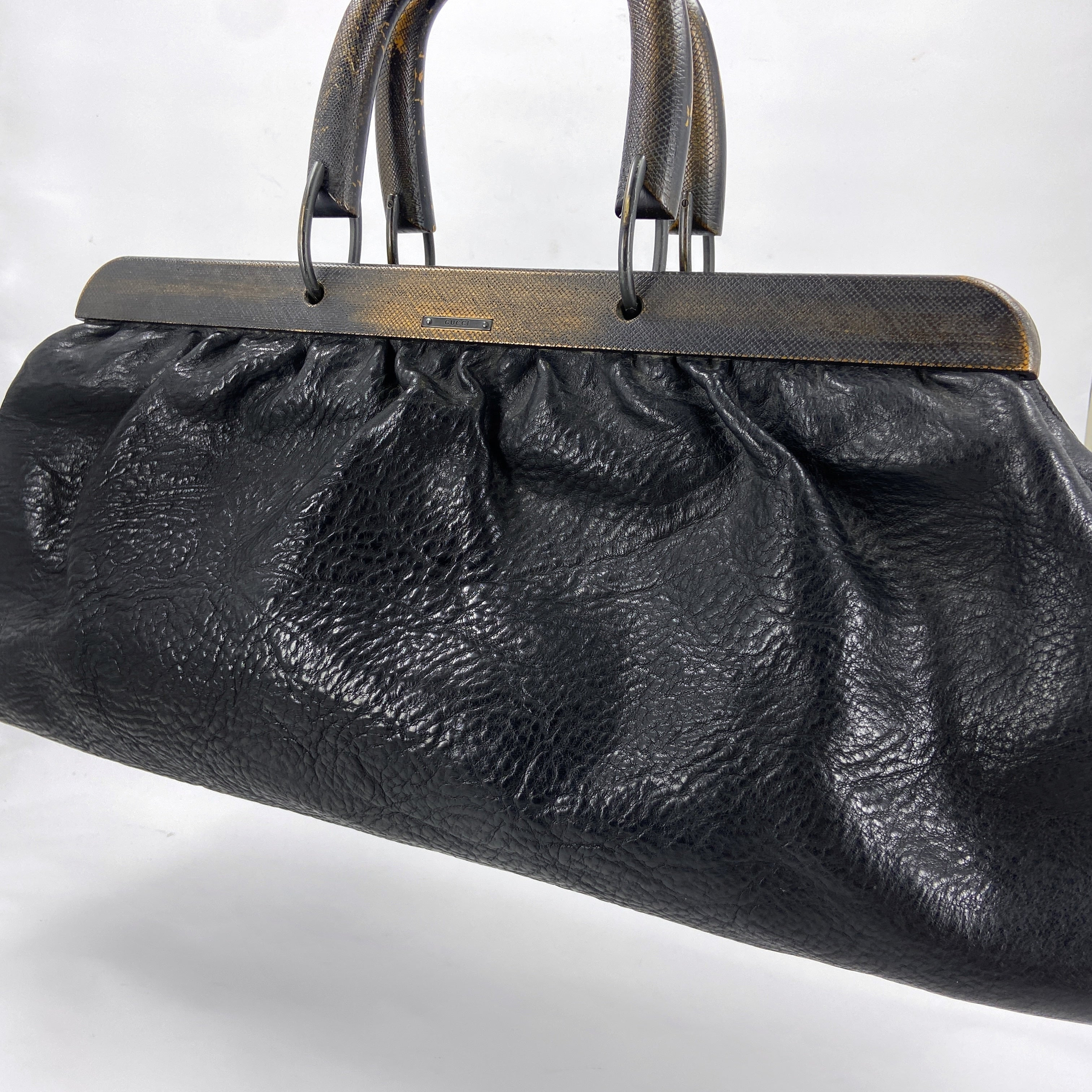 Gucci Fall 2002 Tom Ford Black Pebbled Buffalo Leather Doctors Bag - 9