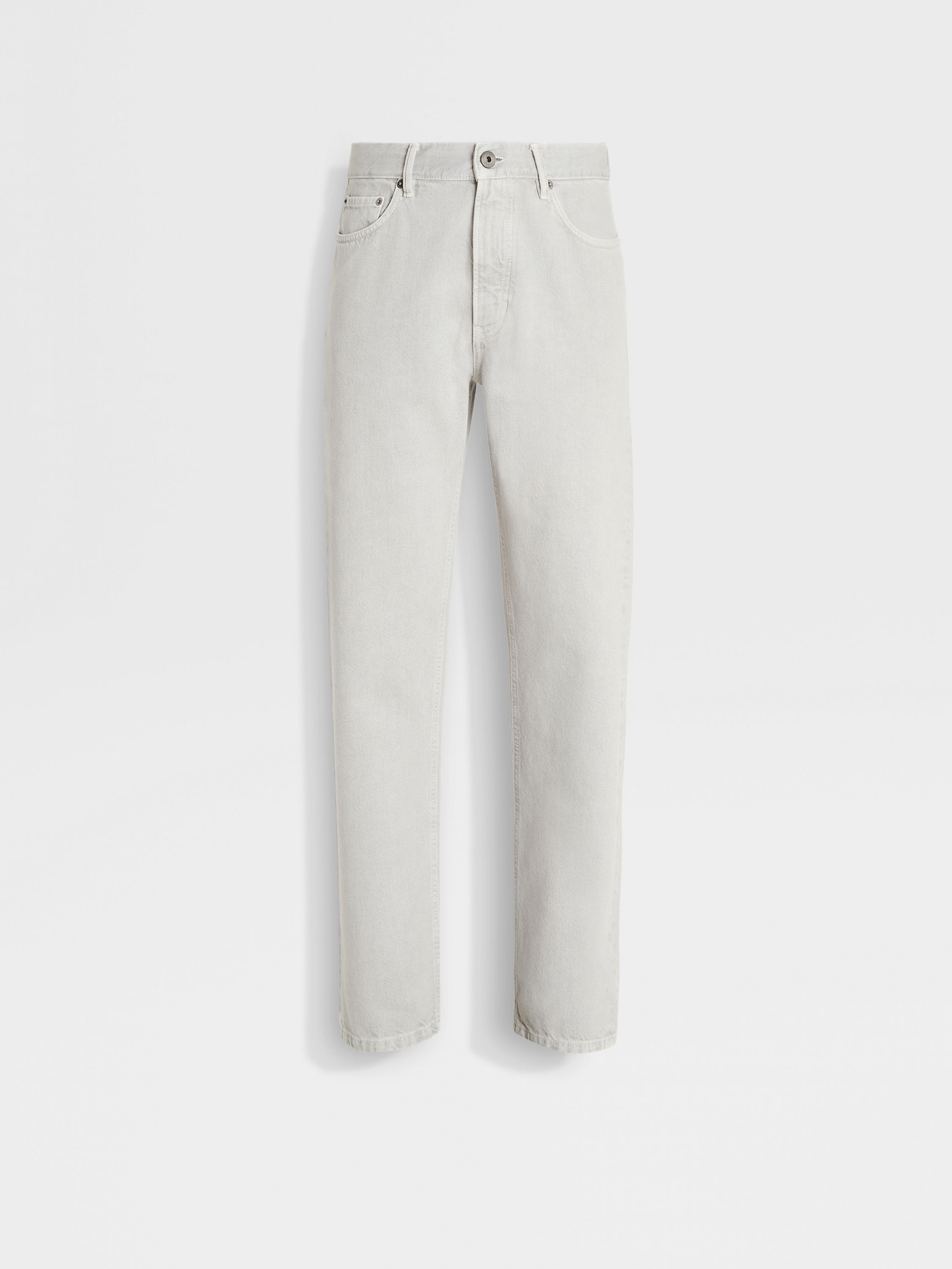 LIGHT GREY COTTON ROCCIA JEANS - 1