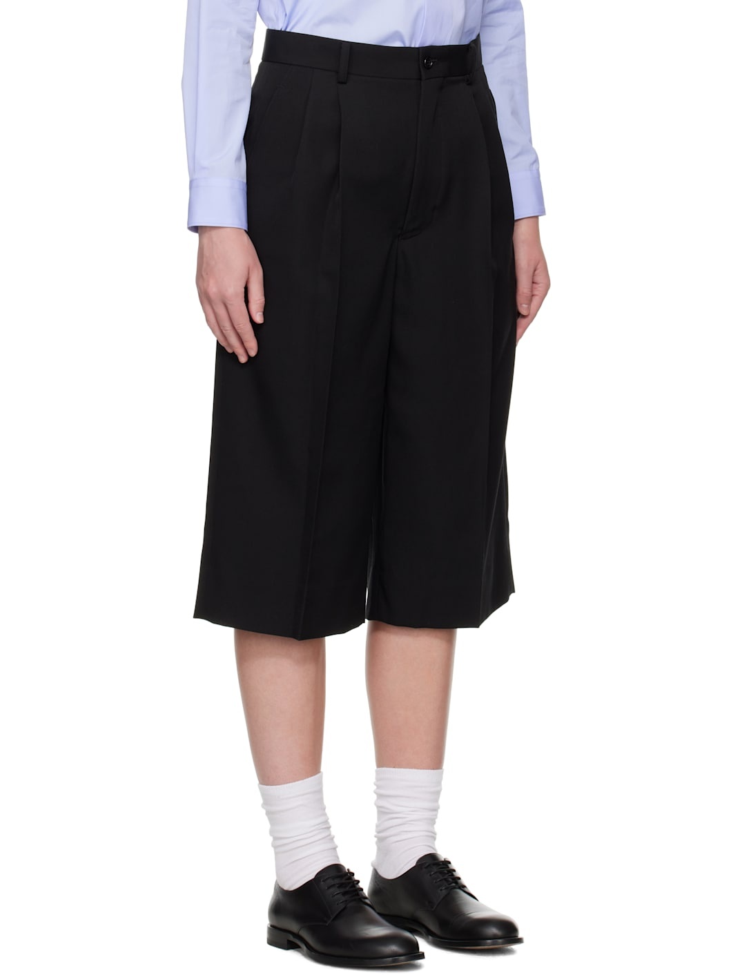 Black Wool Gabardine Pleated Wide Trousers - 2