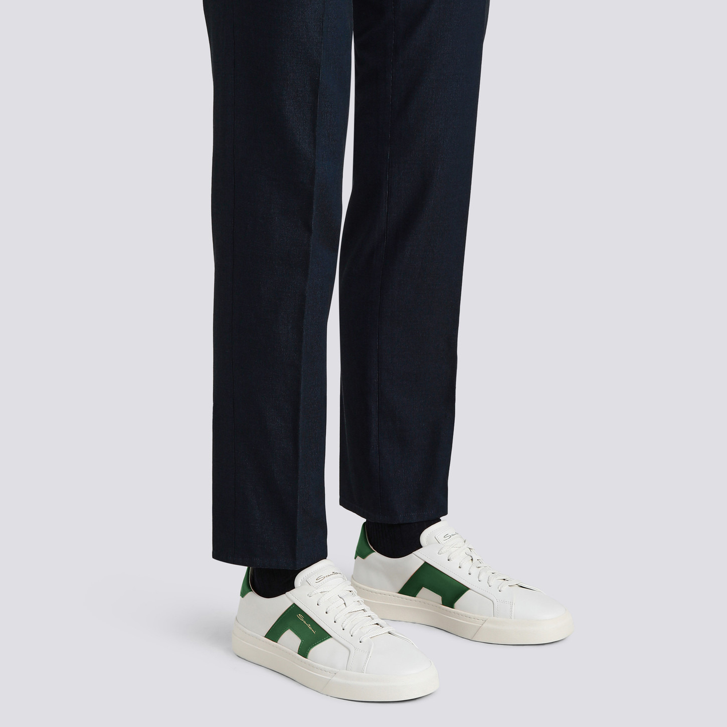 Men’s white and green leather double buckle sneaker - 2