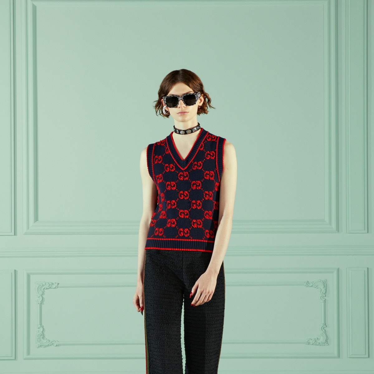 トップス Gucci knitted vest NWT Red GUCCI Vest GG cotton knit vest GG cotton jacquard