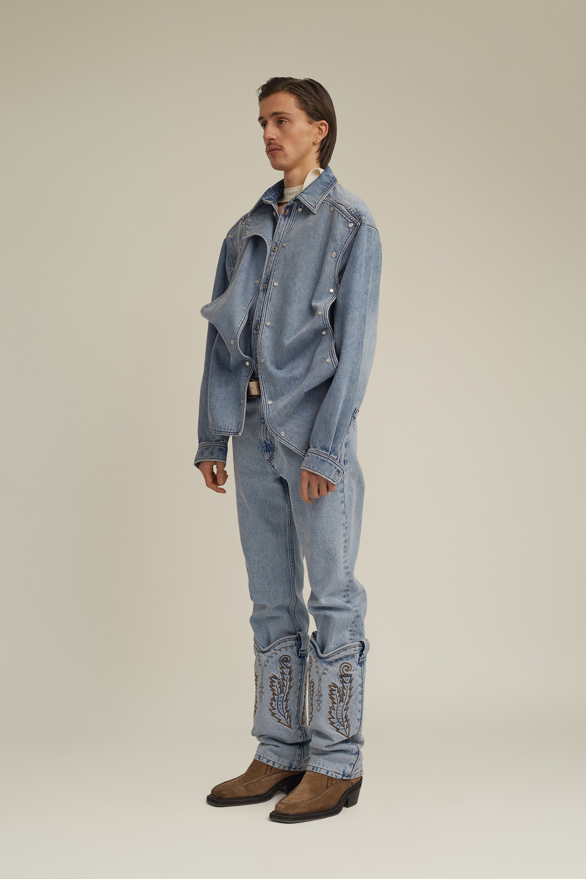 Snap Panel Denim Shirt - 5