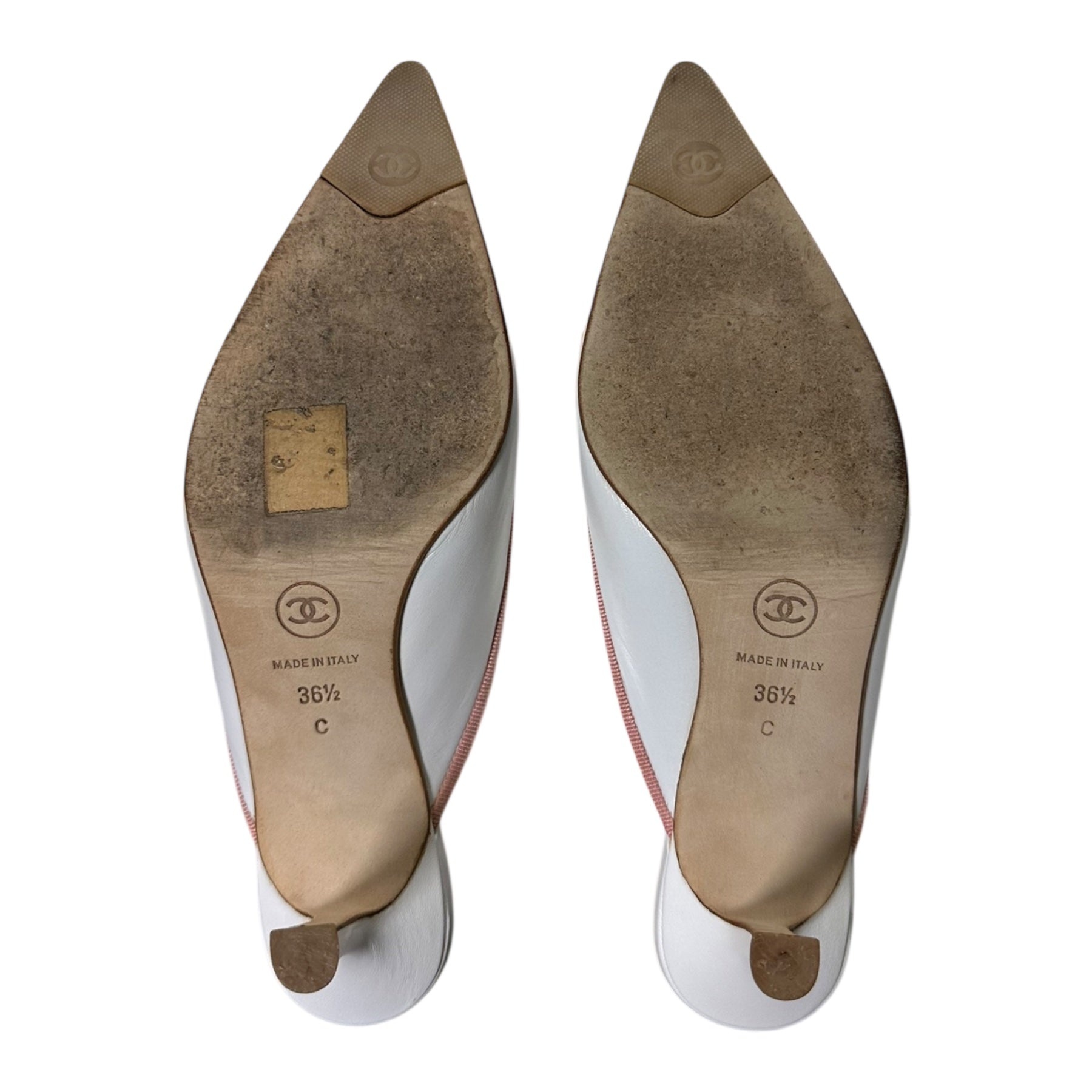 CHANEL Vintage CC Logo Ribbon Pointed Toe Bow Mule Heels - 3
