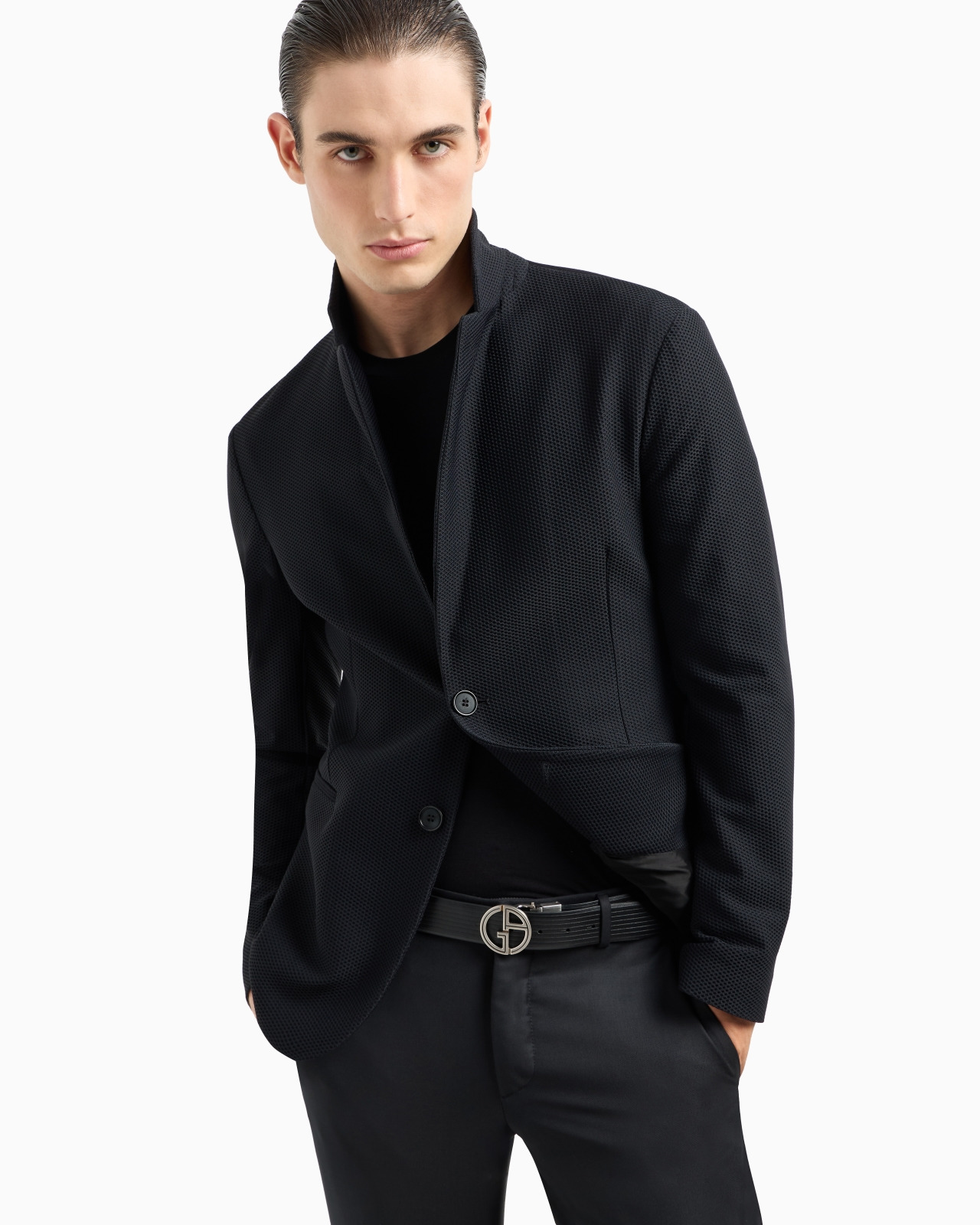 SINGLE-BREASTED JACKET IN TECHNICAL WAFFLE FABRIC - 6