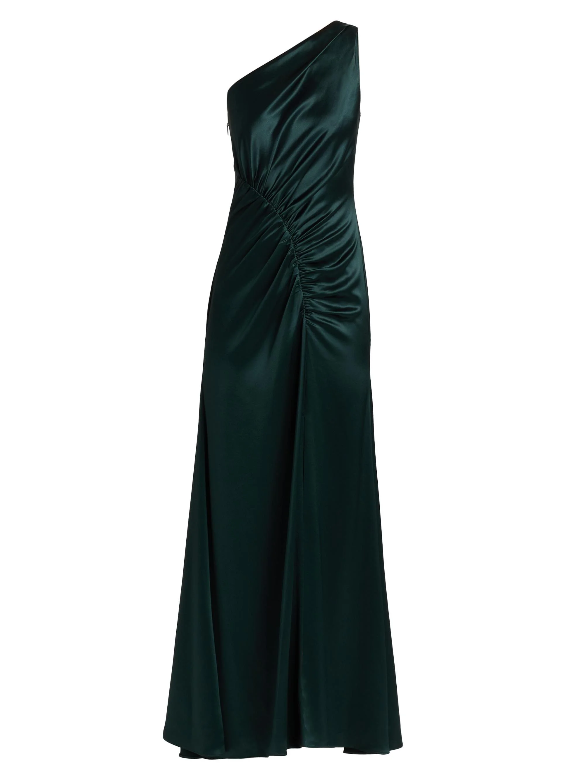 Women's Whitney Asymmetric Hammered Satin Dress - Dark Emerald - 1