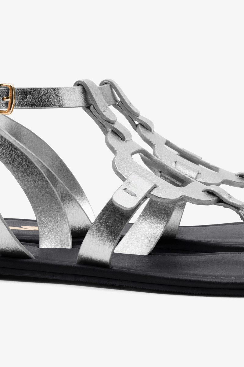 Margherita Sandal In Metallic Silver Leather 4