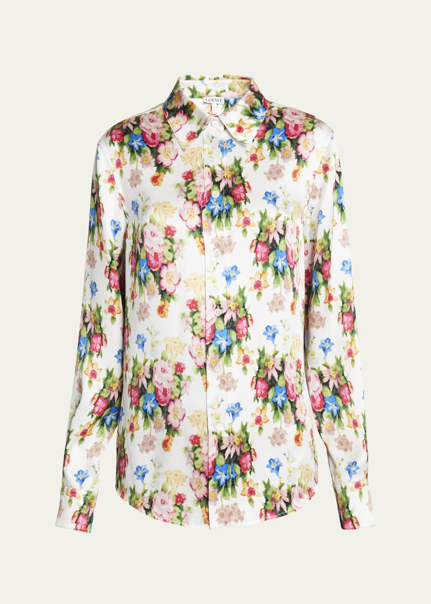 Floral-Print Button-Down Silk Blouse - 1