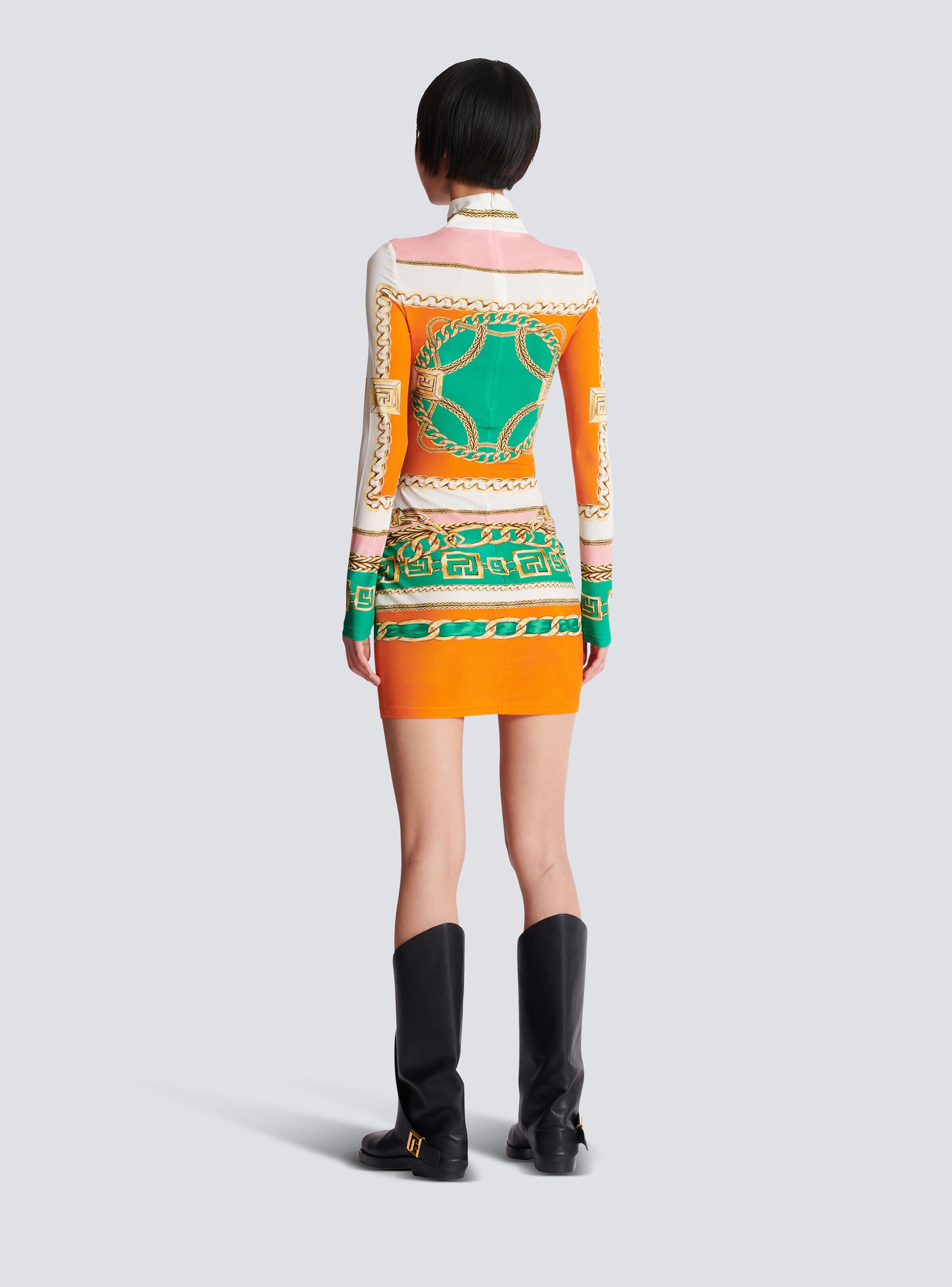 Short printed bodycon dress with Balmain Foulard pattern - 4