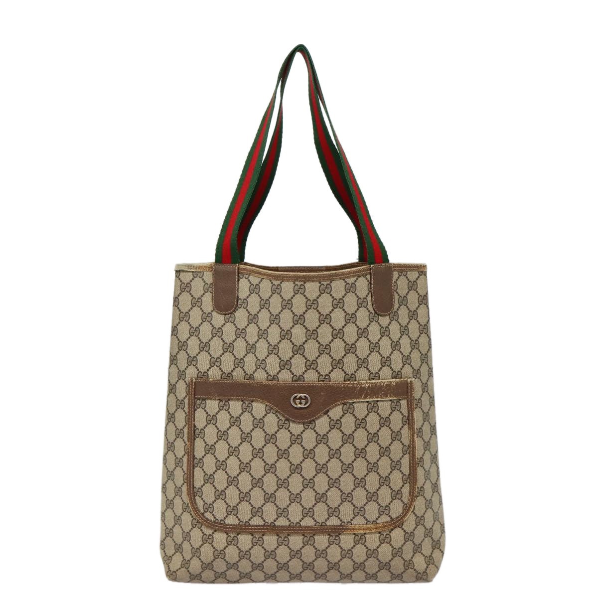 GUCCI GG Supreme Web Sherry Line Tote Bag Pvc Beige Red 40 02 003 - 13