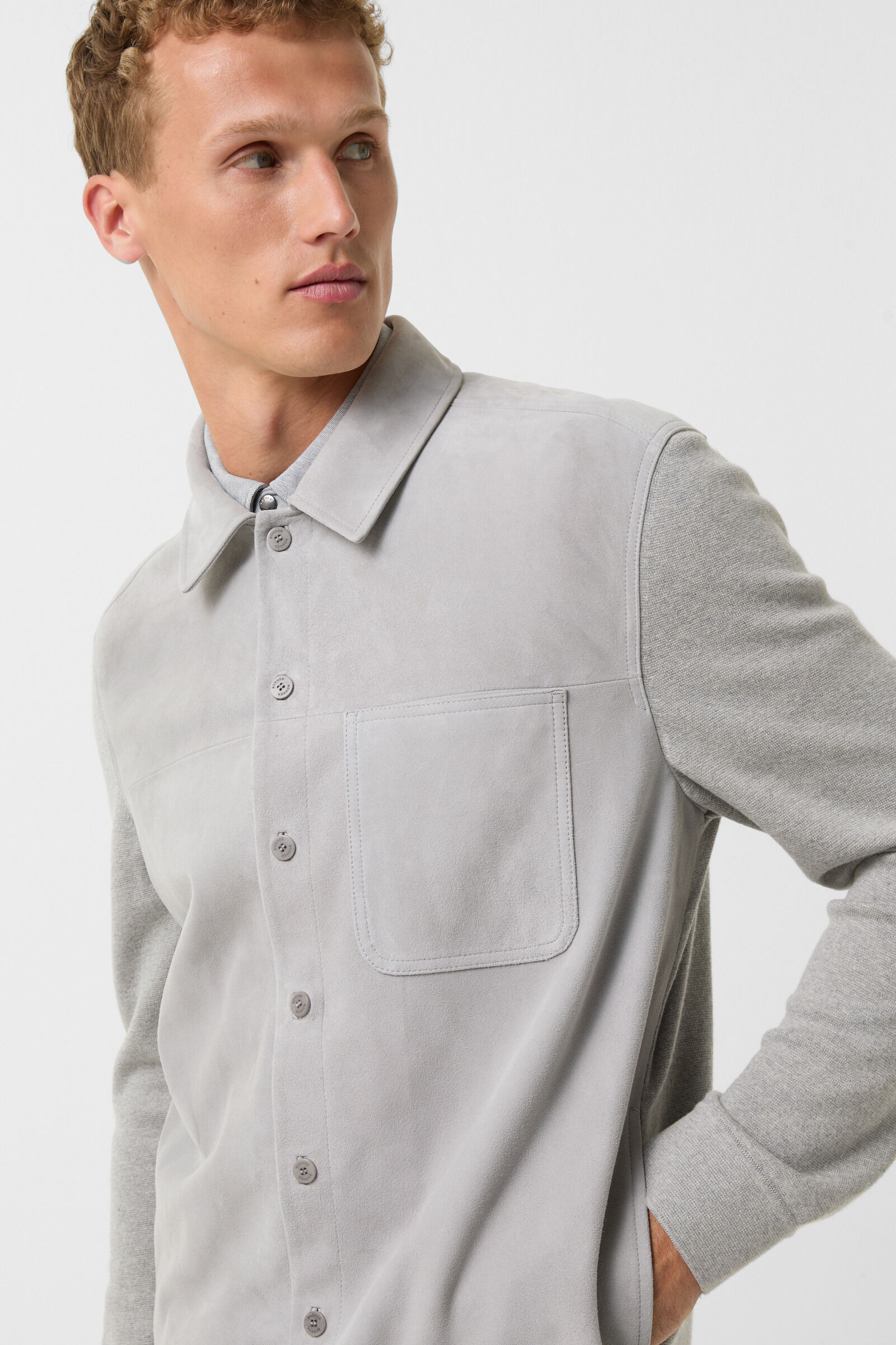 Henno suede knit overshirt in Light gray - 5