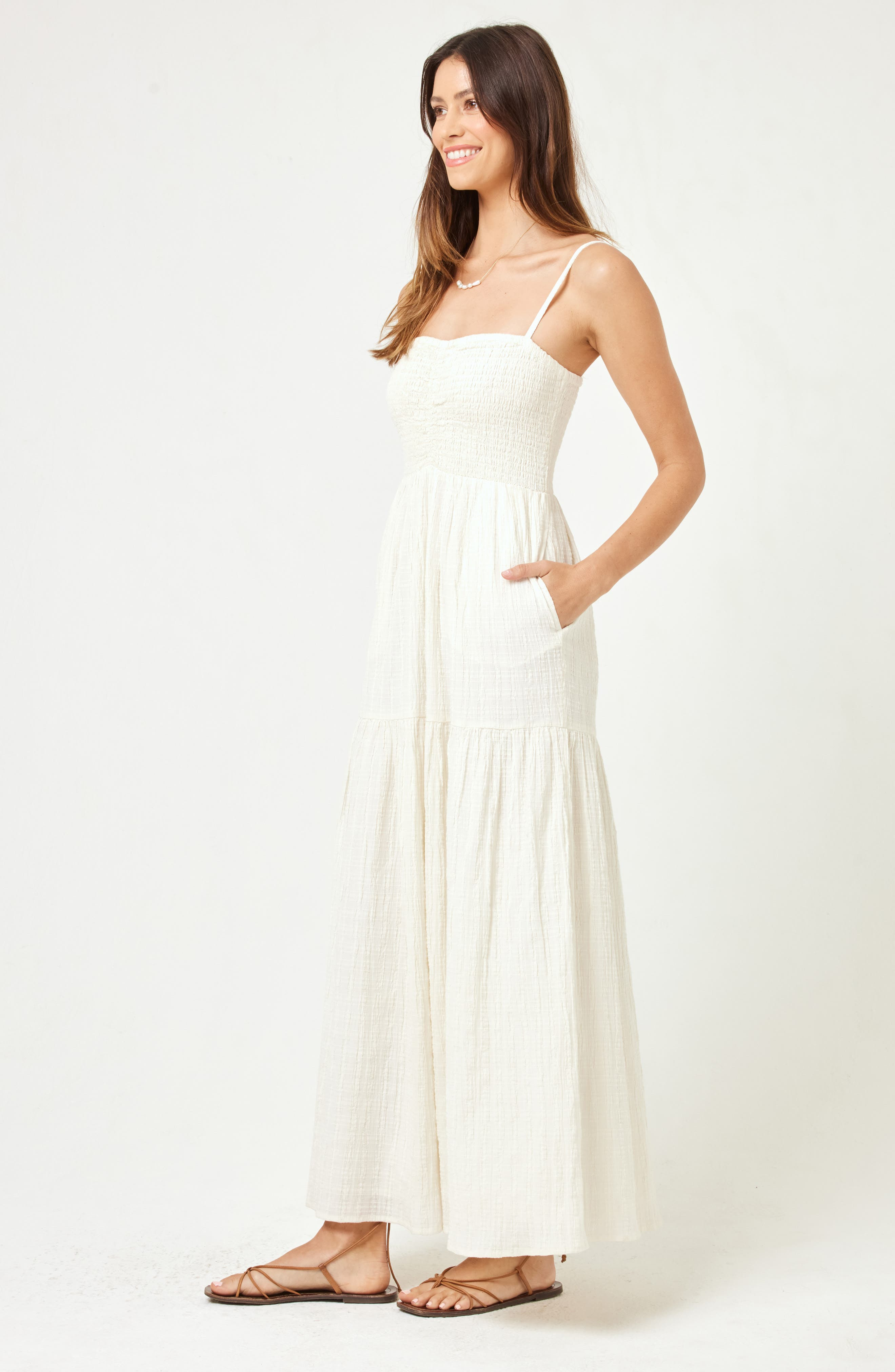 LSPACE Mallorca Smocked Cover-Up Maxi Dress in Cream at Nordstrom - 3