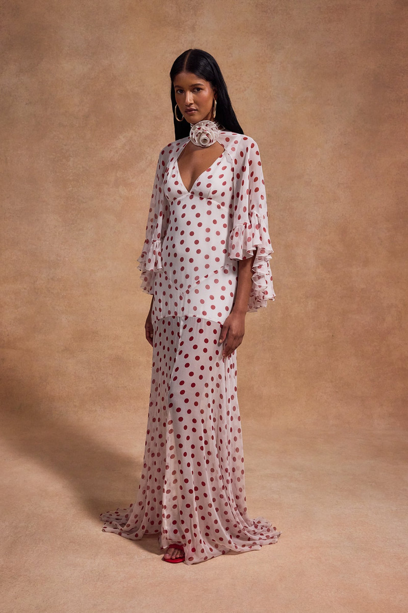 KATJA MAXI DRESS IN IVORY RED POLKADOT SILK CHIFFON 4