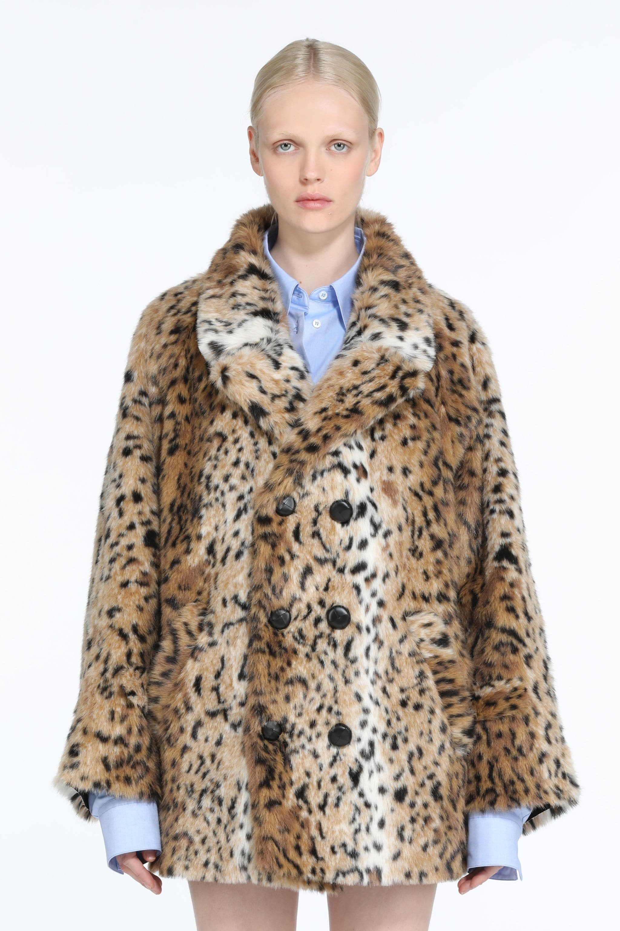 LEOPARD-PRINT SYNTHETIC-FUR PEACOAT - 1