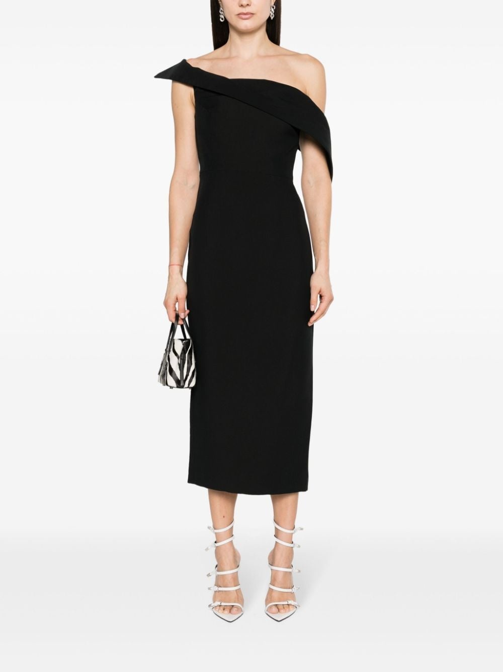 off-shoulder crepe midi dress - 2