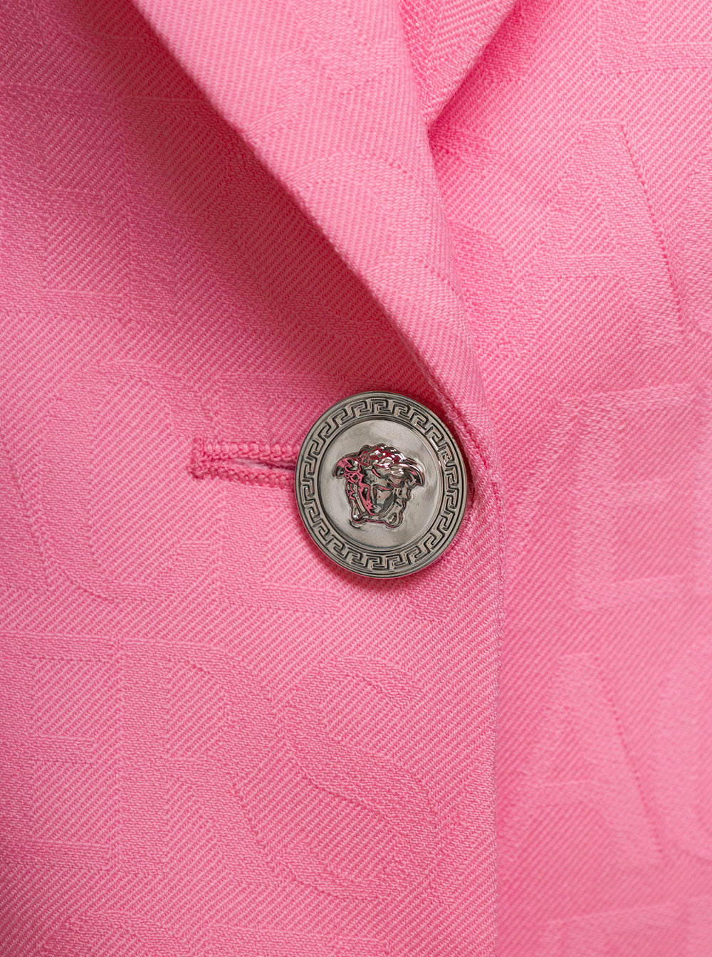 Versace Women Pink Single-Breasted Jacket With All-Over Tonal Logo Lettering Print In Wool Woman - 3