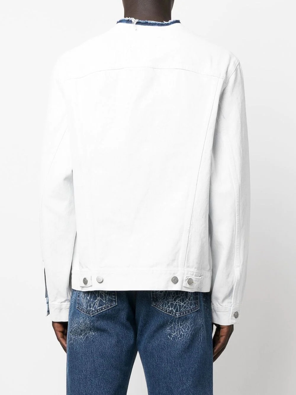 cracked collarless denim jacket - 5