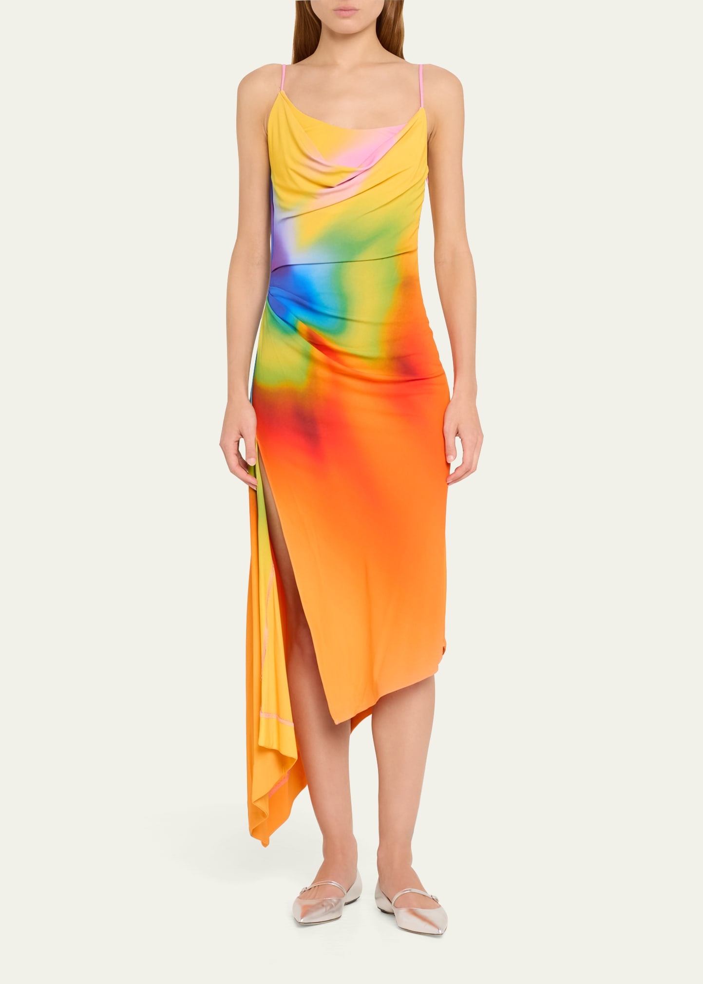 Draped Rainbow Orchid Asymmetric Slip Dress - 2