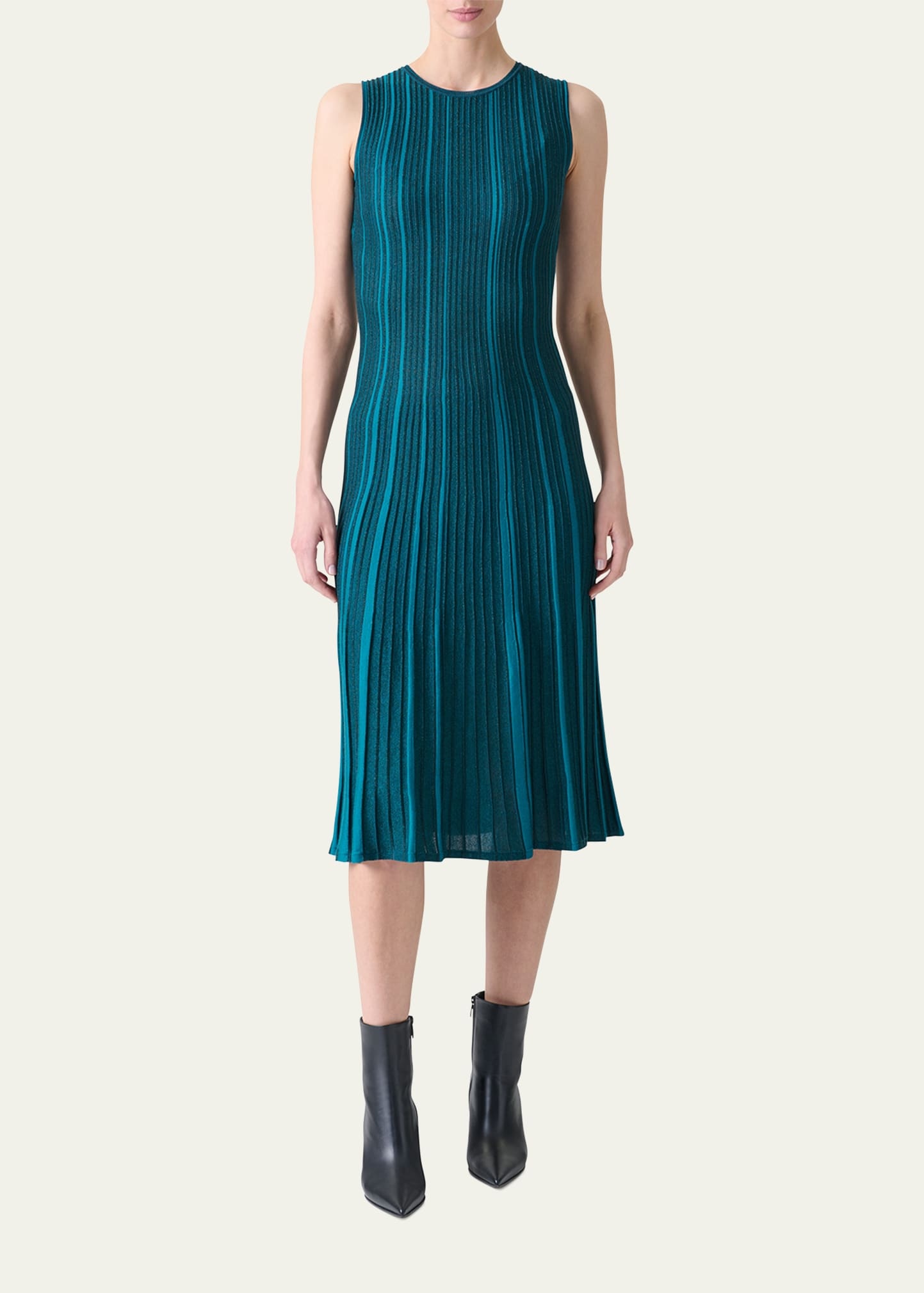 Metallic Silk Rib-Knit Midi Dress - 2