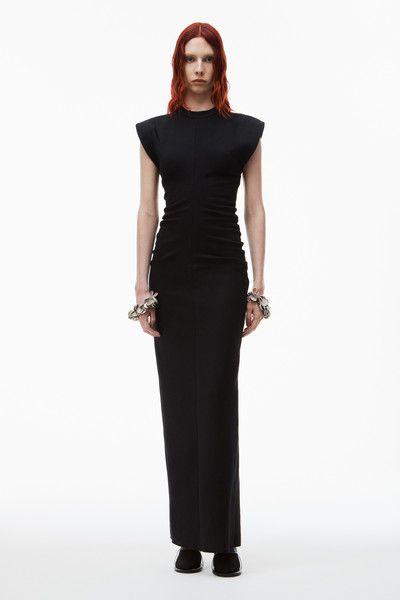 Alexander Wang CREWNECK RIBBED JERSEY MAXI DRESS WITH BACK SLIT and draped detail outlook