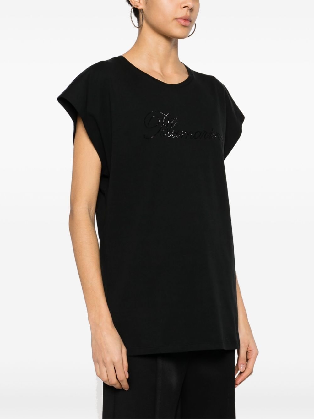 rhinestone-logo cotton T-shirt - 3