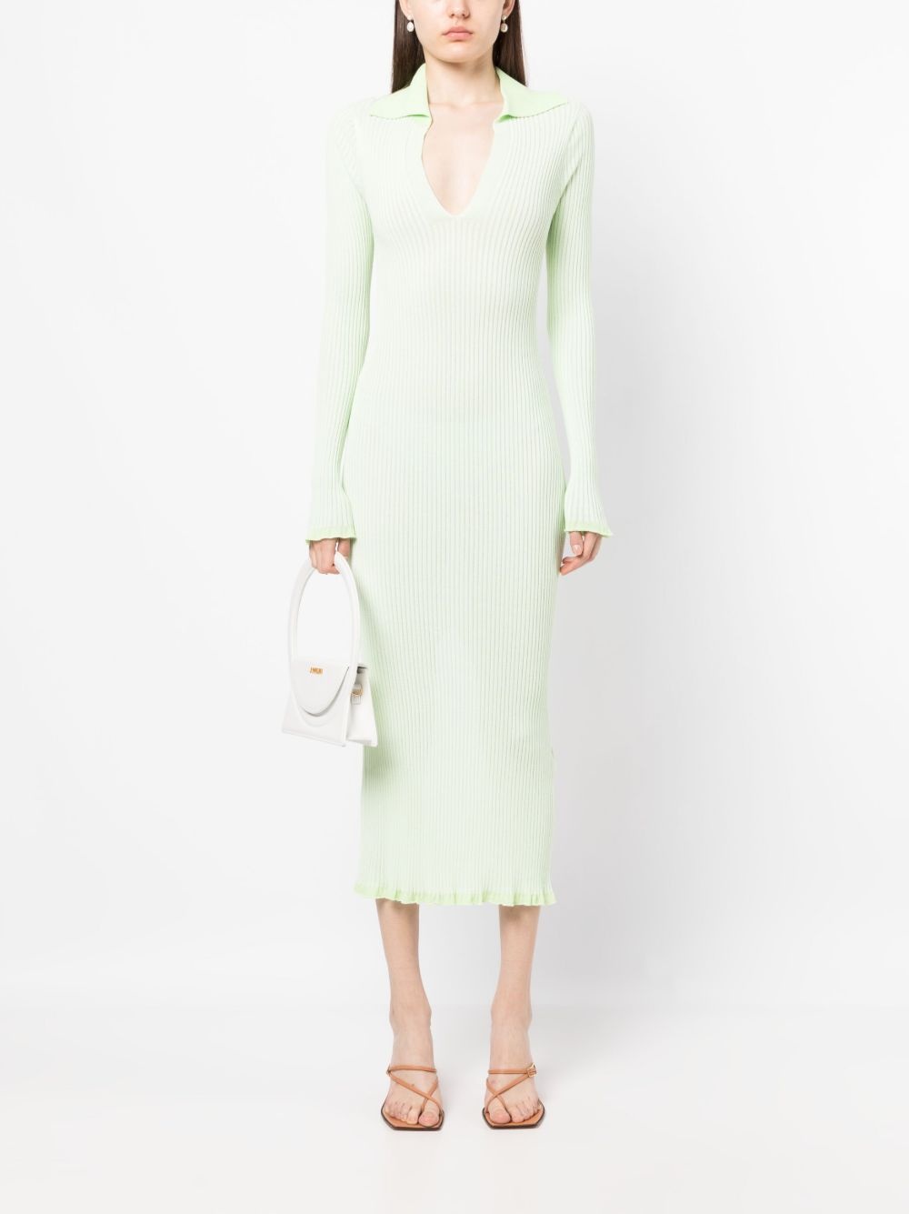 long-sleeved ribbed polo dress - 2