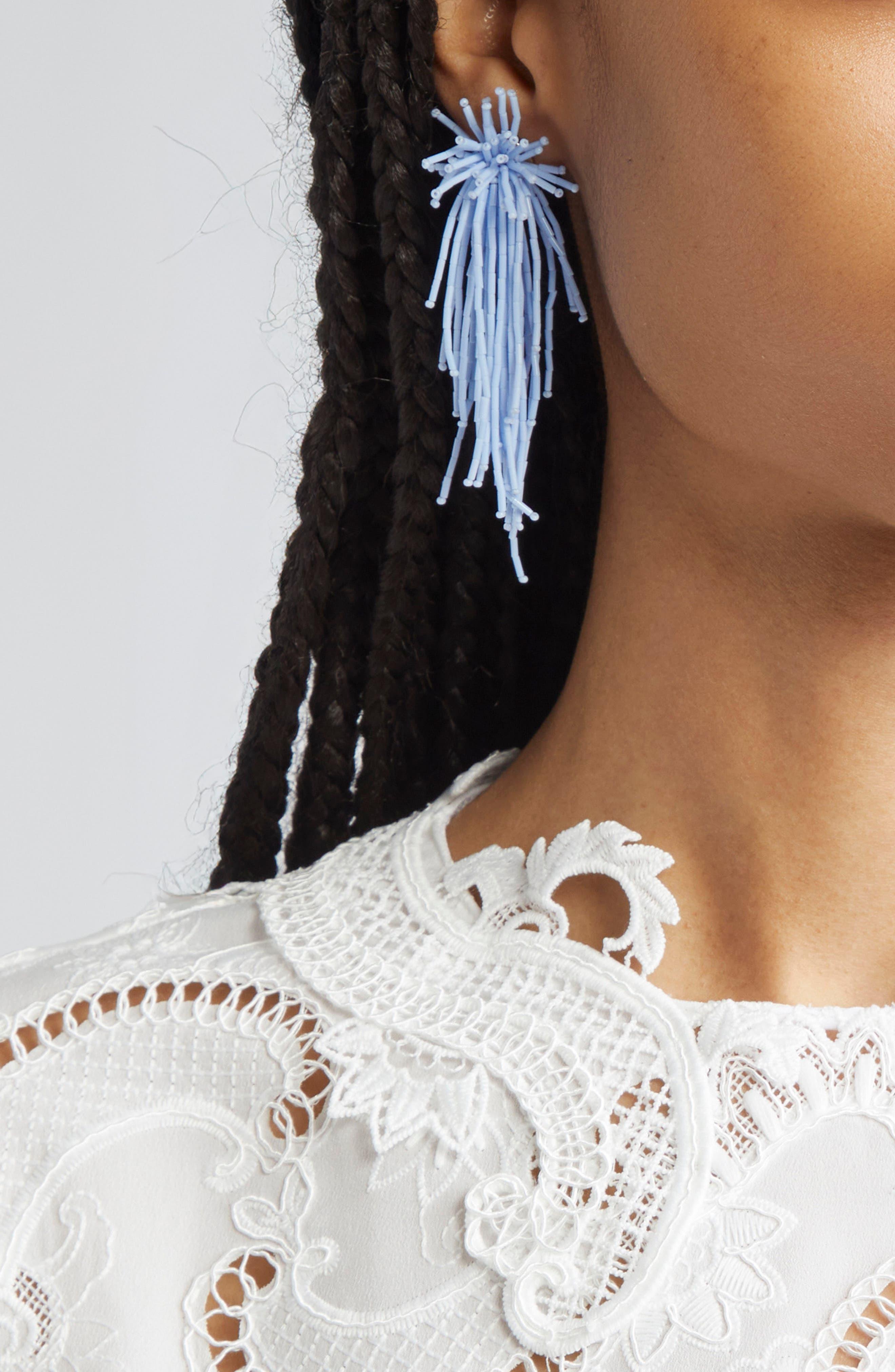 Oscar de la Renta Firework Beaded Tassel Earrings in Denim Blue at Nordstrom - 2