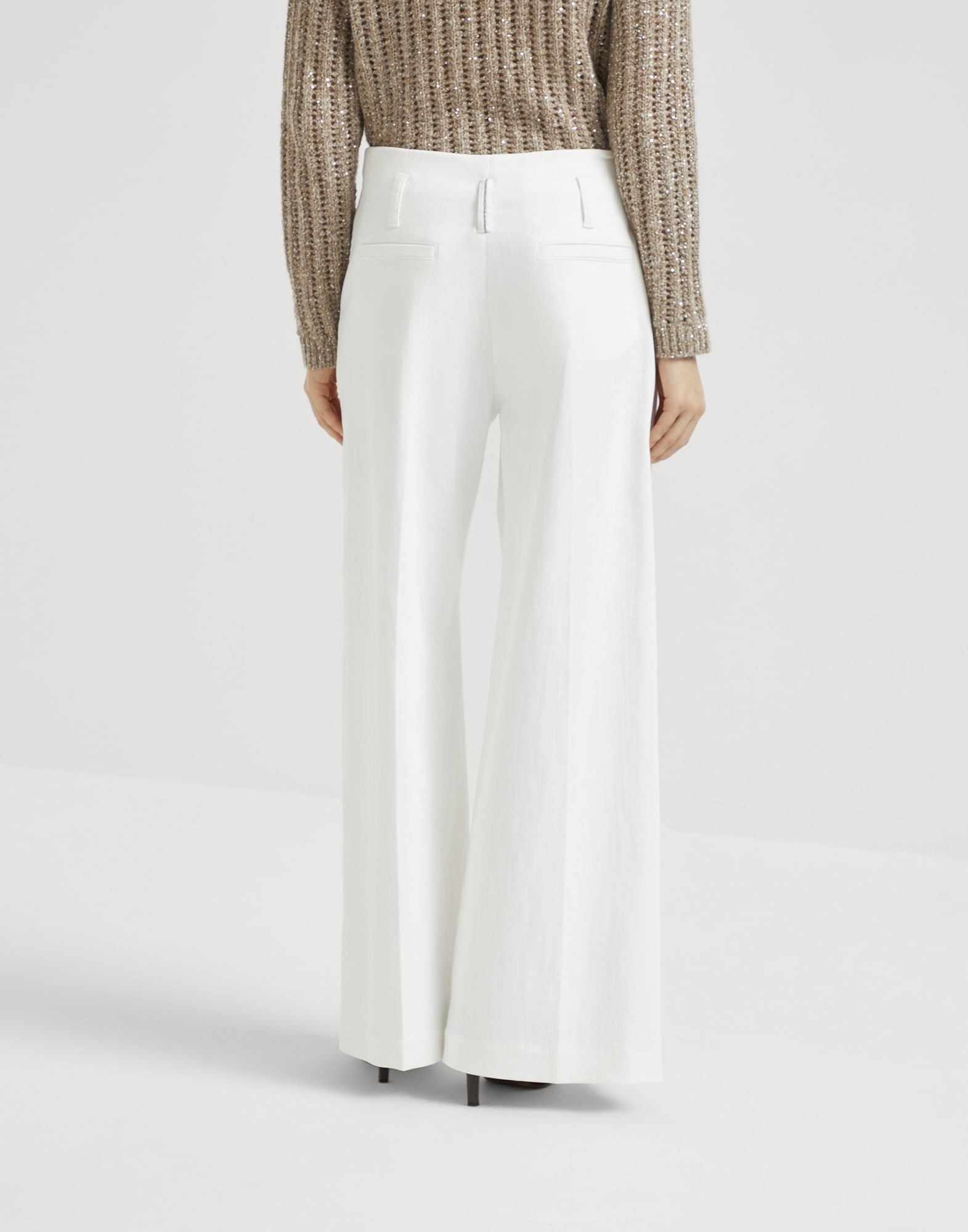Stretch dyed denim flared sartorial trousers with monili - 2