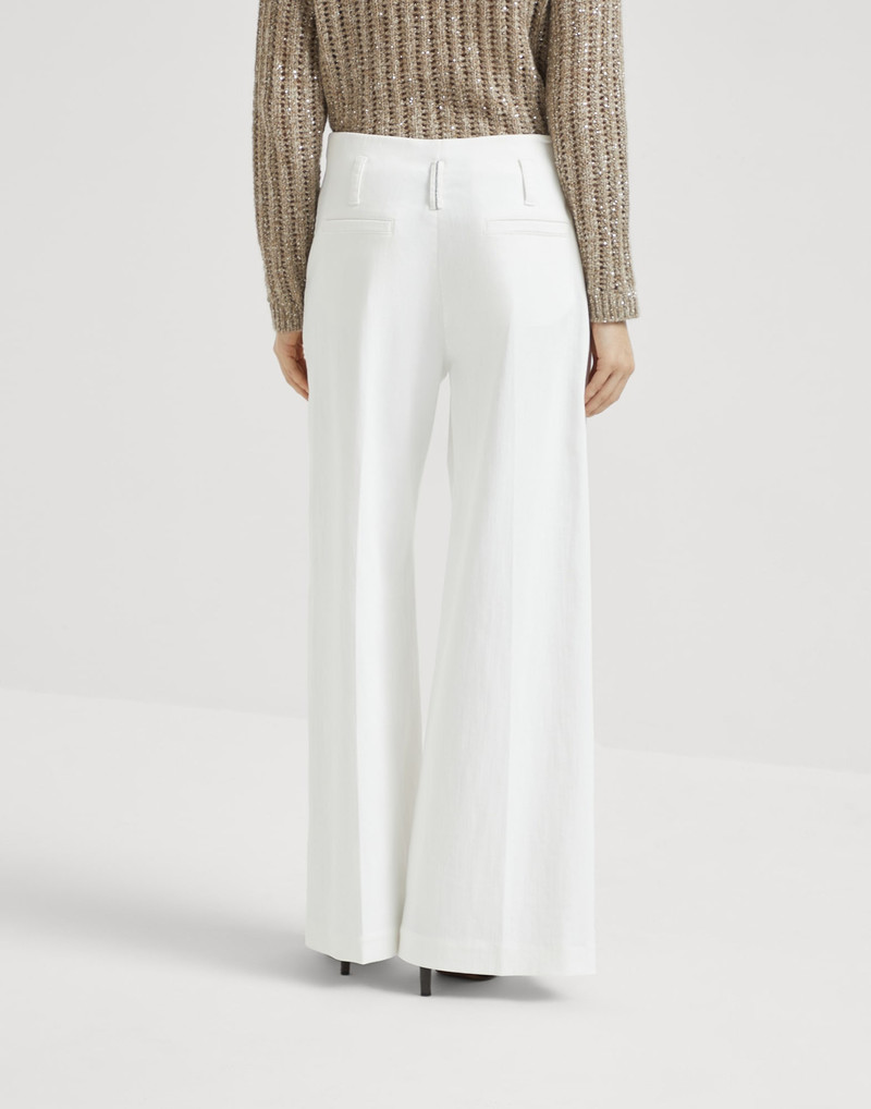 Brunello Cucinelli Stretch dyed denim flared sartorial trousers with monili outlook