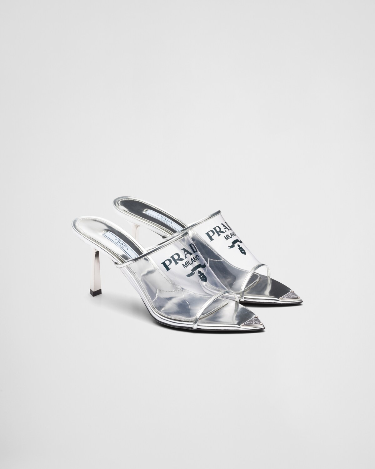 Logo-print Plexiglas high-heel slides - 1