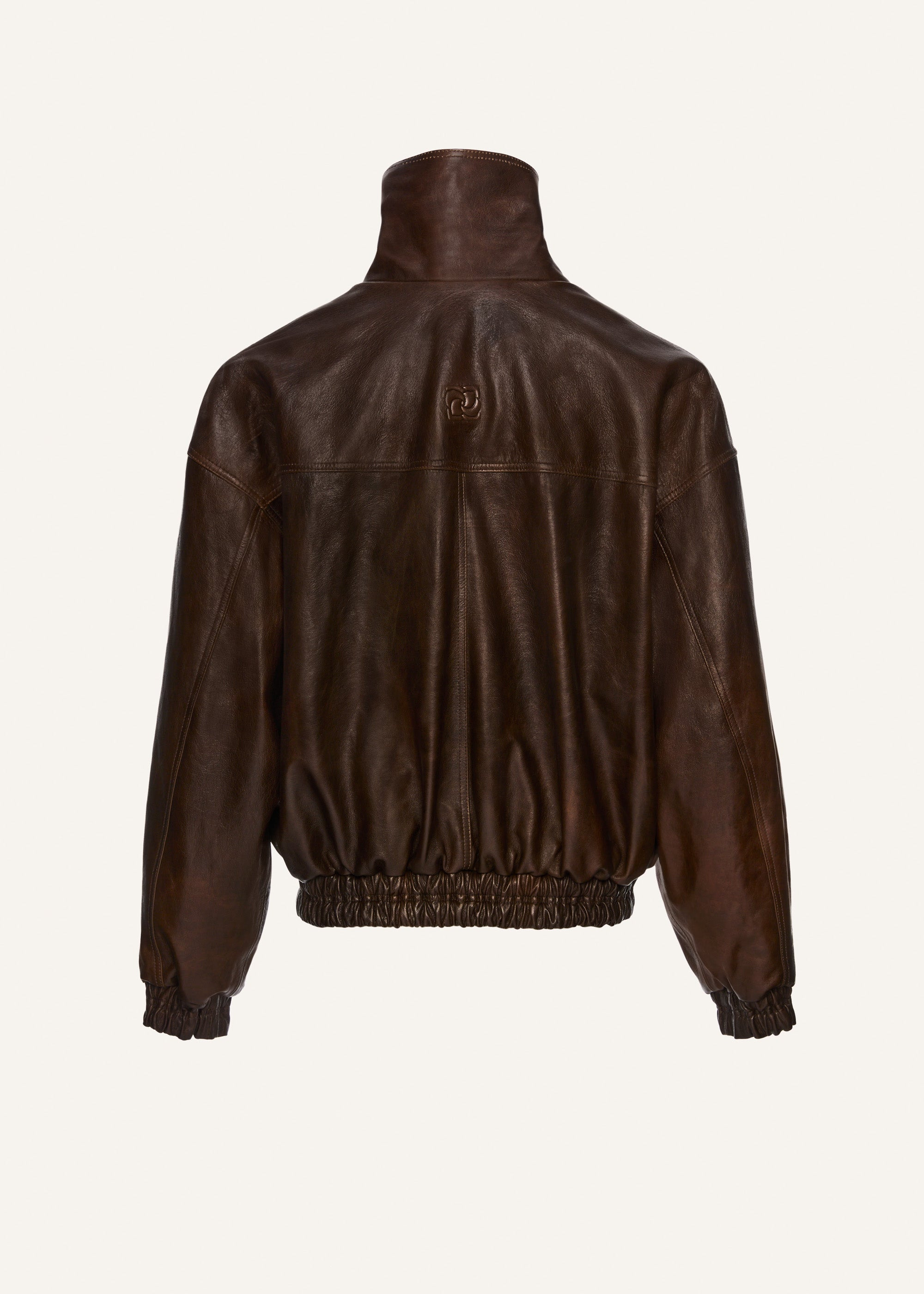 Snap-collar leather aviator jacket in brown - 2