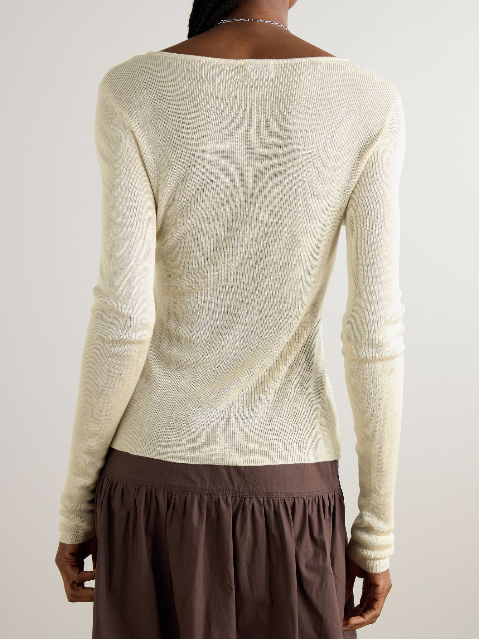 Ribbed-knit T-shirt Beige - 3