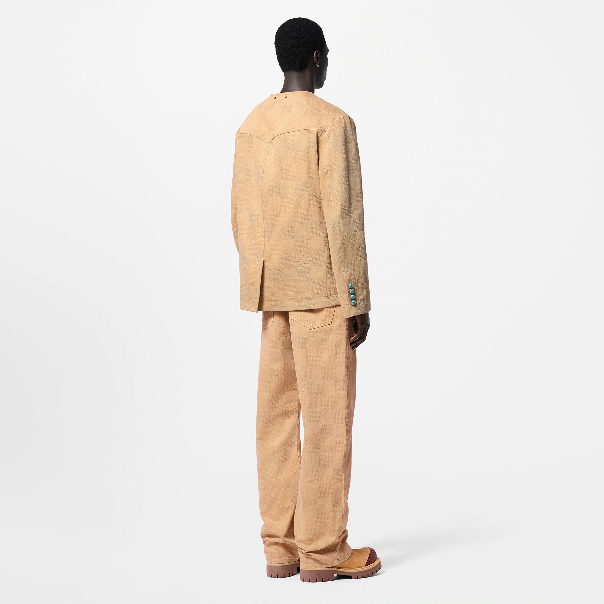 Damier Collarless Workwear Cotton Jacket - 3