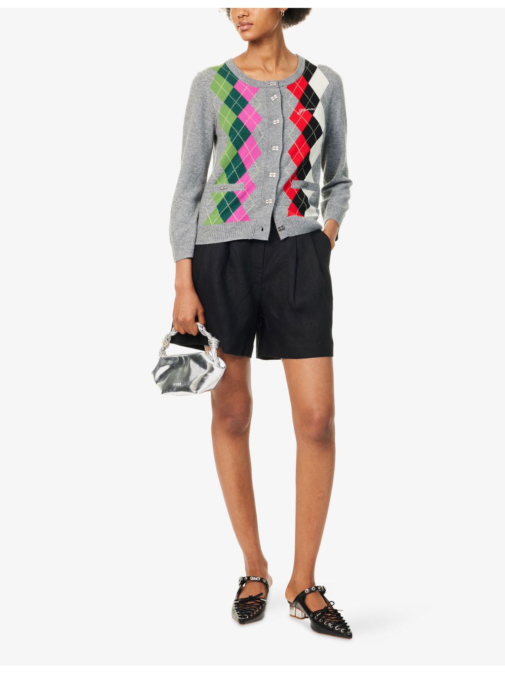 Rhombus-Print Round-Neck Wool And Cashmere Cardigan - 2